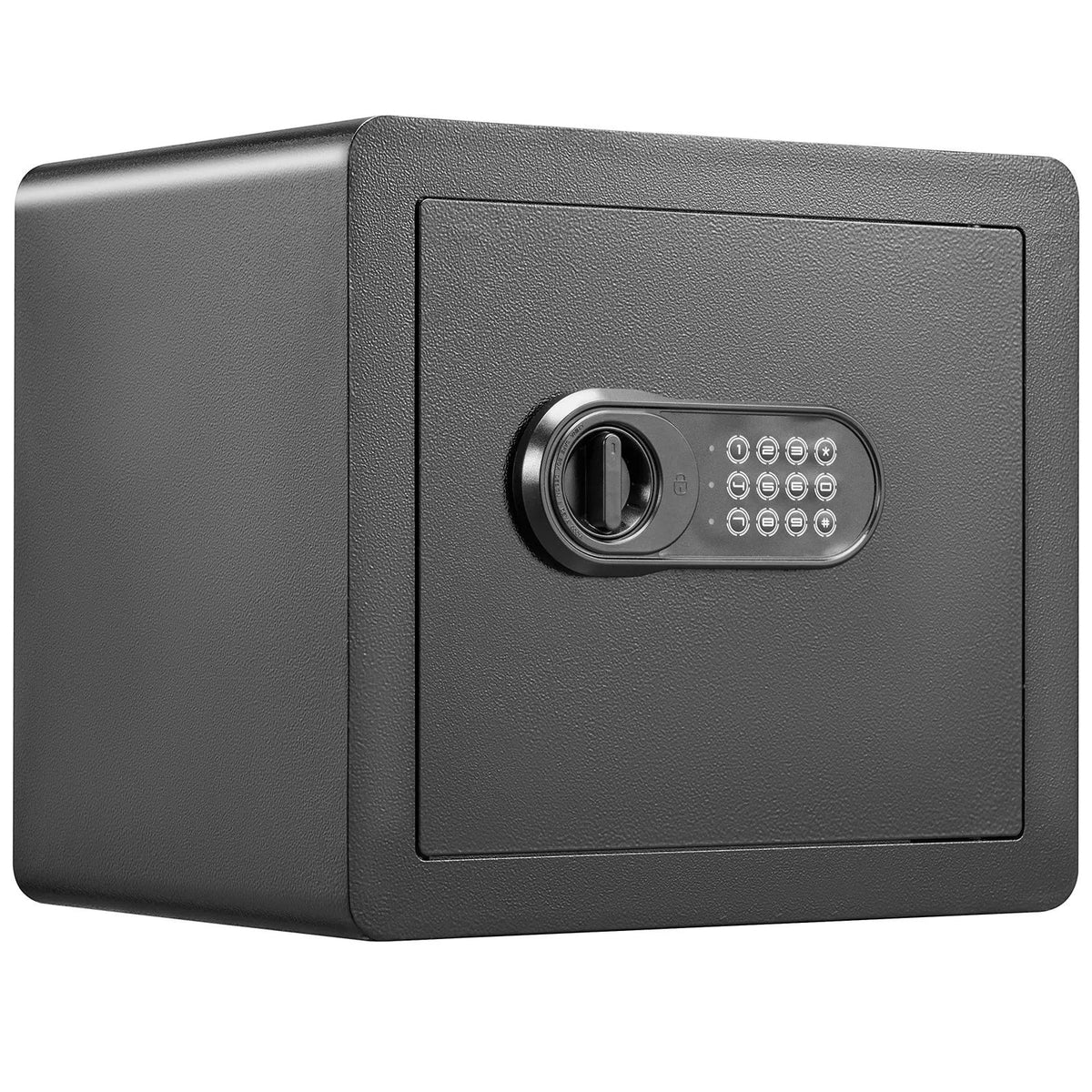 Coffre fort numérique compact Mon Rempart en acier carbone noir mat avec clavier électronique et clé de secours.