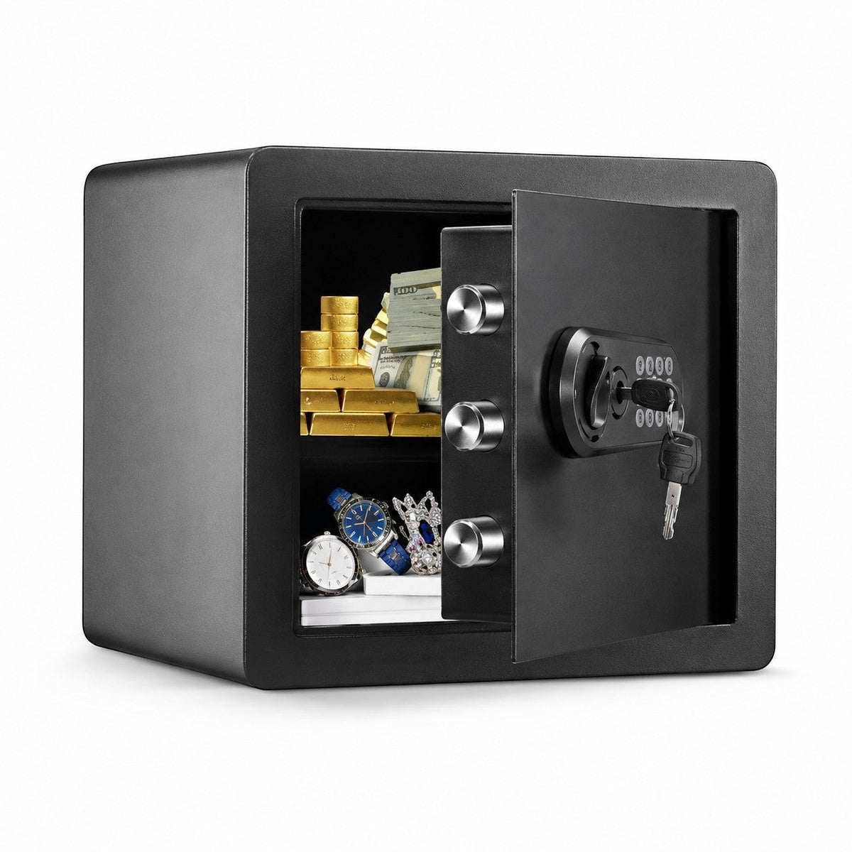 Coffre fort numérique compact Mon Rempart en acier carbone noir avec clavier électronique et clé de secours