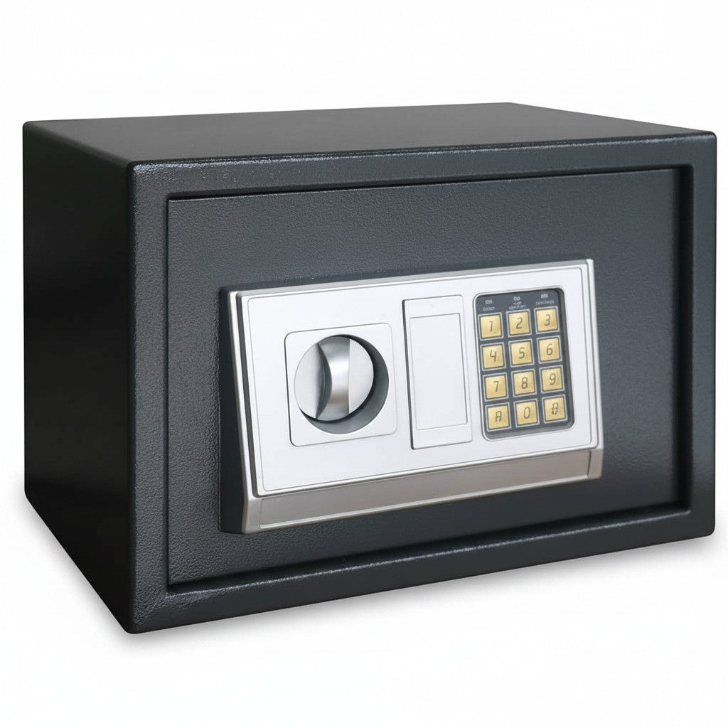 Coffre-fort numérique Mon Rempart en acier gris foncé avec clavier électronique pour sécuriser vos objets de valeur.