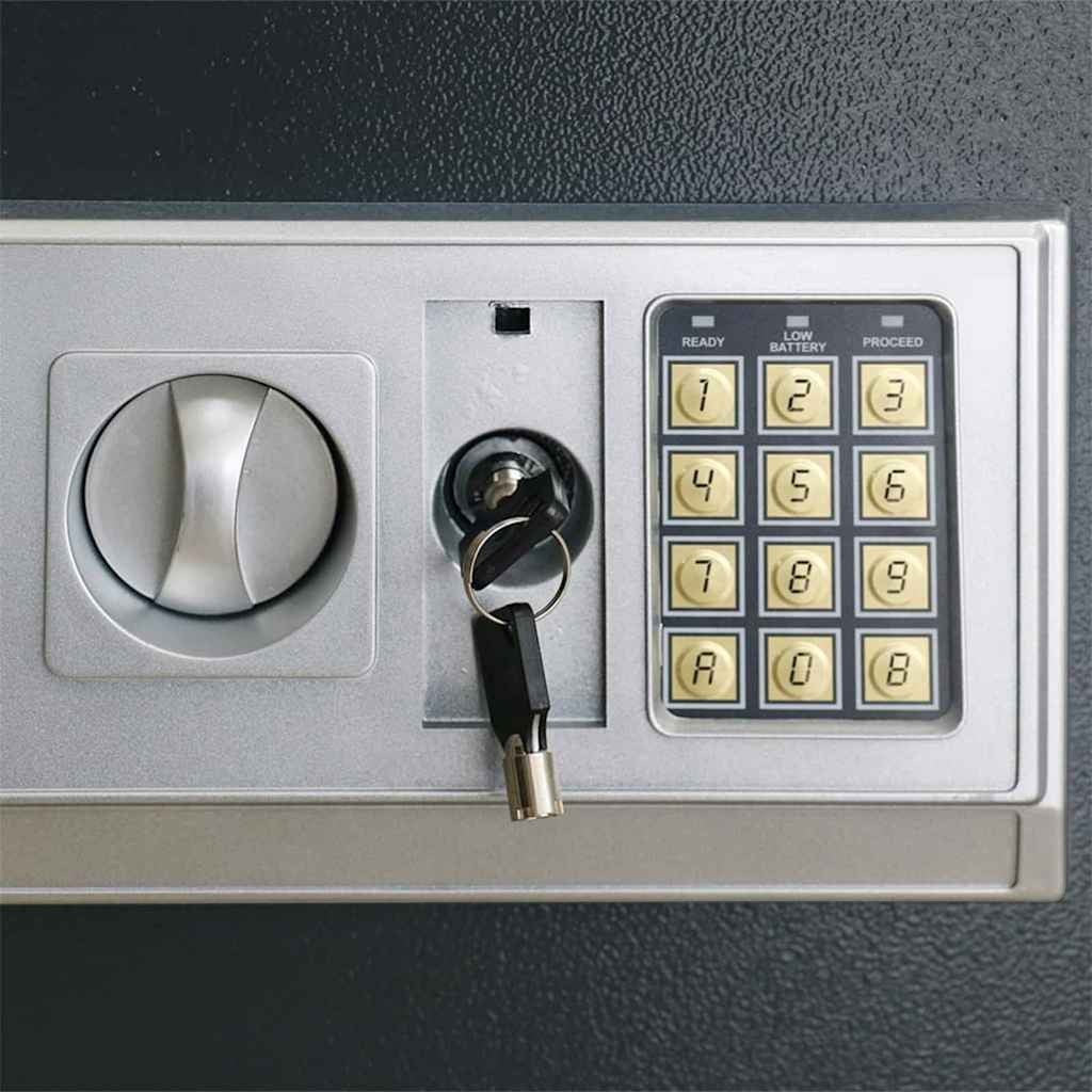 Panneau de contrôle Mon Rempart d'un coffre-fort numérique en acier gris foncé avec clavier et serrure à clé