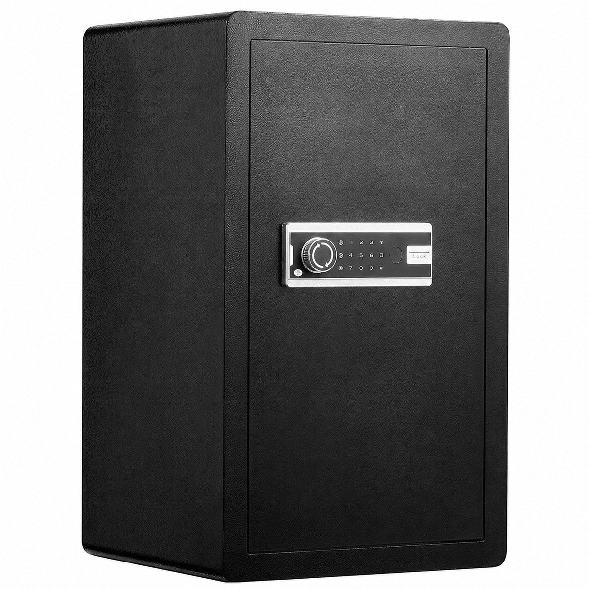 Coffre fort numérique Mon Rempart noir en acier avec clavier électronique, lecteur d'empreinte et alarme intégrée.