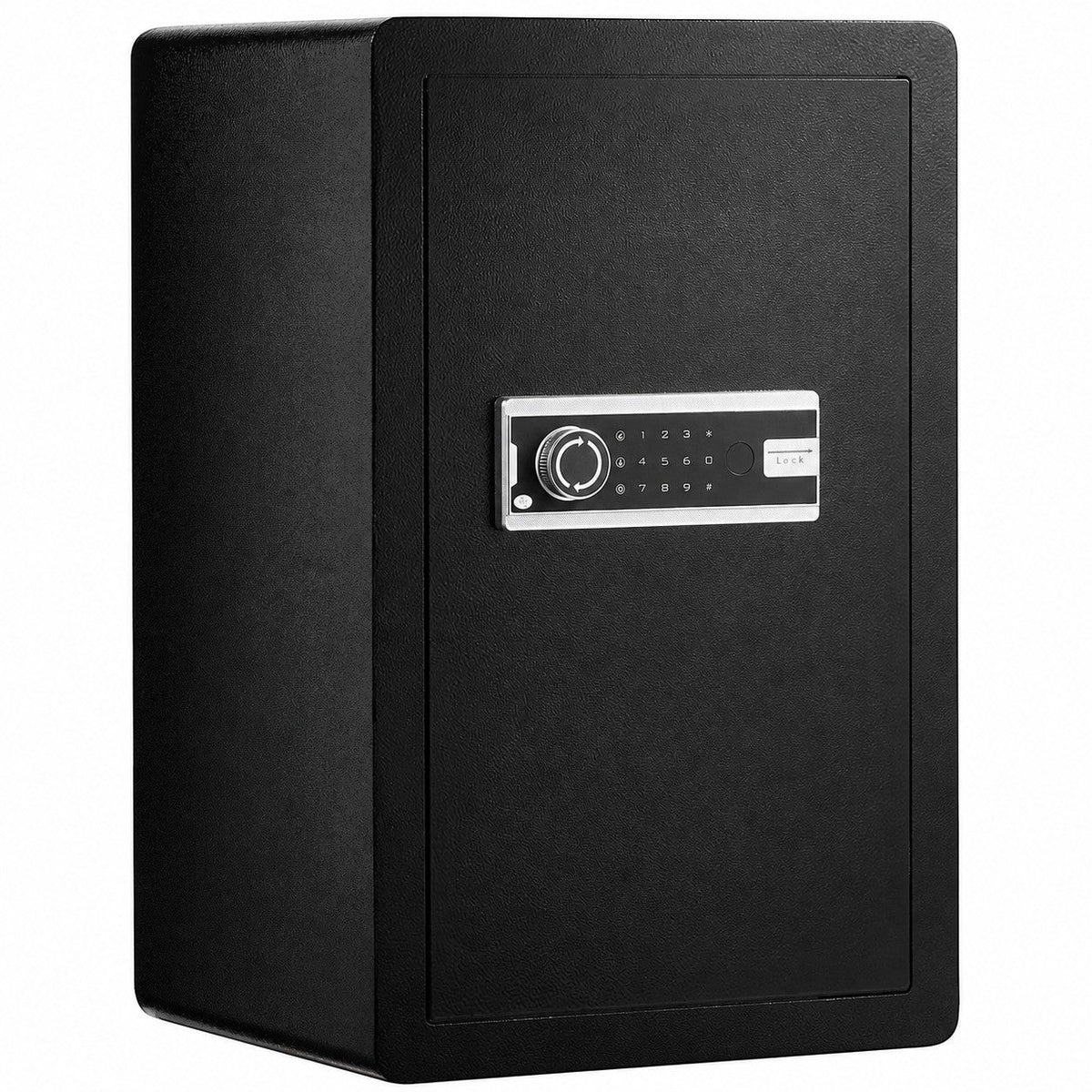Coffre fort numérique Mon Rempart noir en acier avec clavier électronique, lecteur d'empreinte et alarme intégrée.